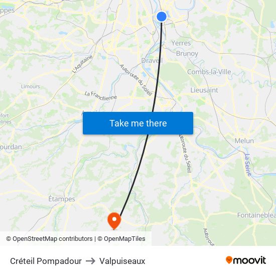 Créteil Pompadour to Valpuiseaux map