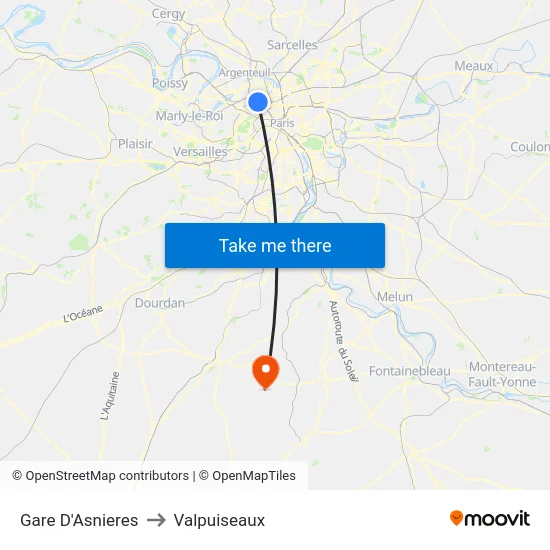 Gare D'Asnieres to Valpuiseaux map