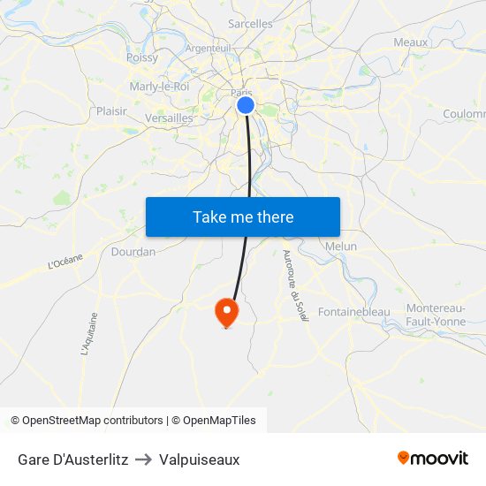 Gare D'Austerlitz to Valpuiseaux map