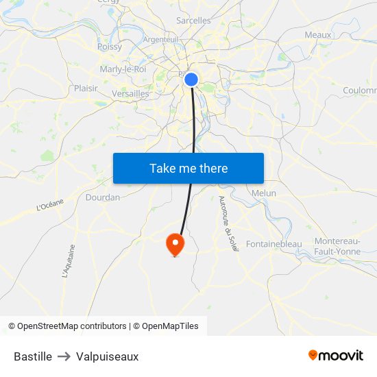 Bastille to Valpuiseaux map