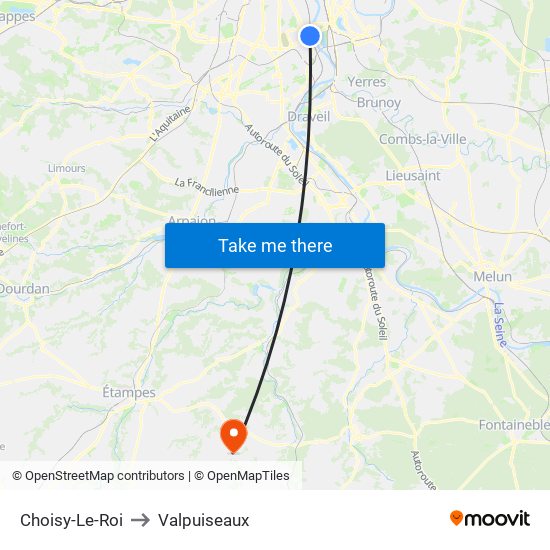 Choisy-Le-Roi to Valpuiseaux map