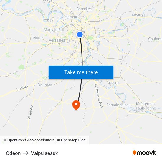 Odéon to Valpuiseaux map