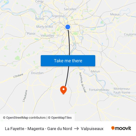 La Fayette - Magenta - Gare du Nord to Valpuiseaux map