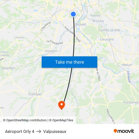 Aéroport Orly 4 to Valpuiseaux map