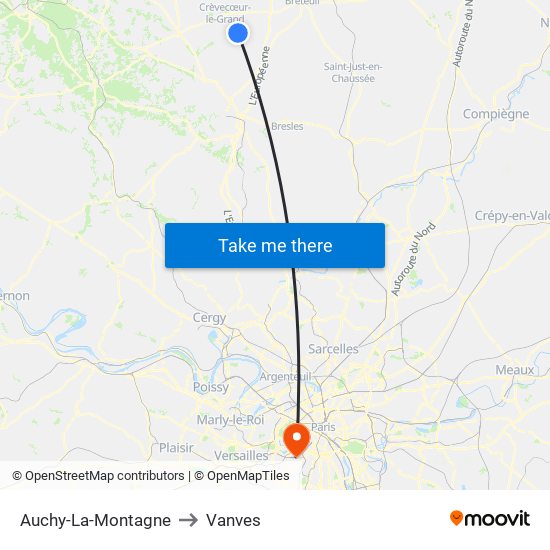 Auchy-La-Montagne to Vanves map