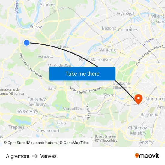 Aigremont to Vanves map
