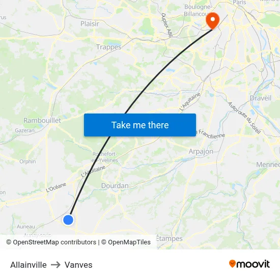 Allainville to Vanves map