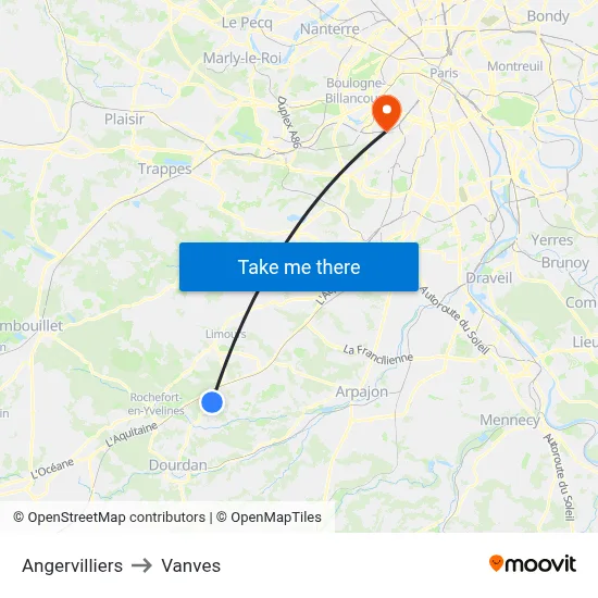 Angervilliers to Vanves map