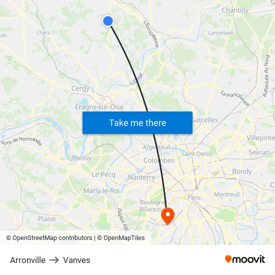 Arronville to Vanves map