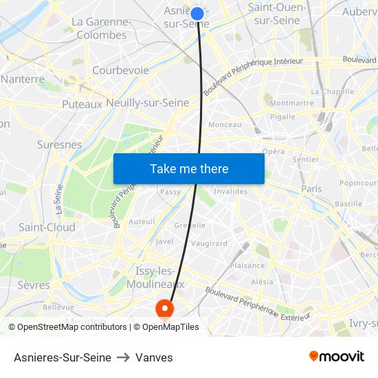 Asnieres-Sur-Seine to Vanves map