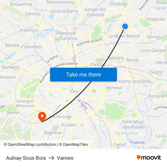 Aulnay-Sous-Bois to Vanves map