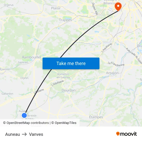 Auneau to Vanves map