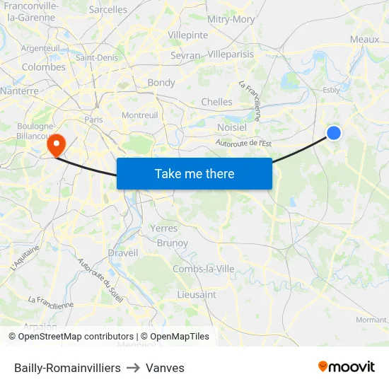 Bailly-Romainvilliers to Vanves map