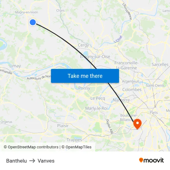 Banthelu to Vanves map