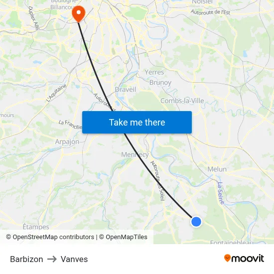 Barbizon to Vanves map