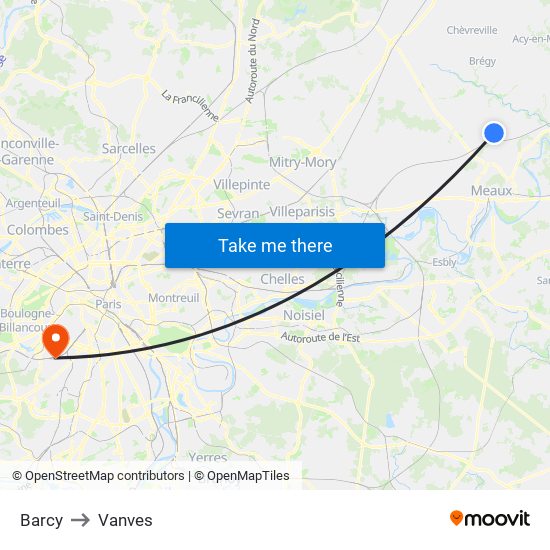 Barcy to Vanves map