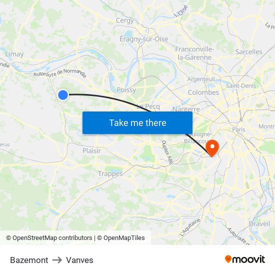 Bazemont to Vanves map