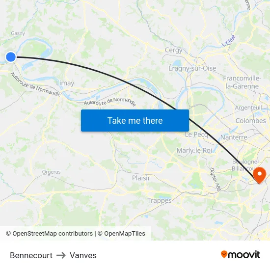 Bennecourt to Vanves map