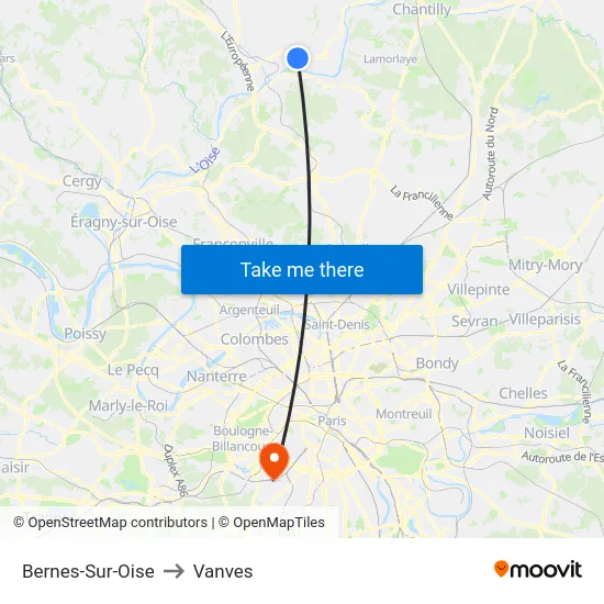 Bernes-Sur-Oise to Vanves map