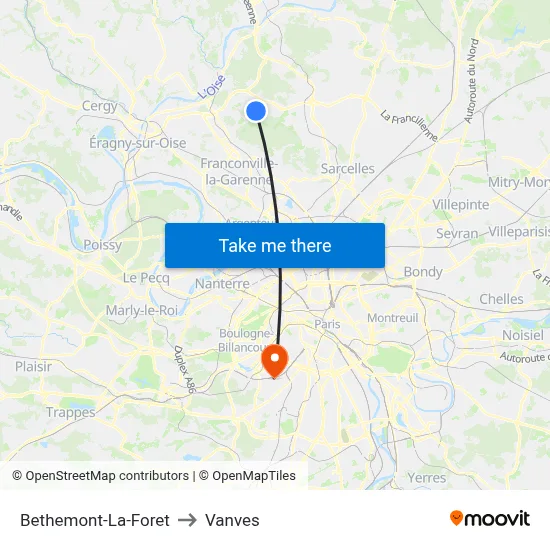 Bethemont-La-Foret to Vanves map
