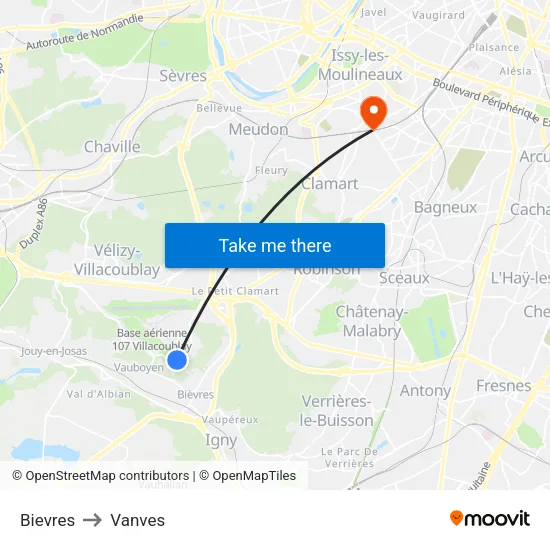 Bievres to Vanves map