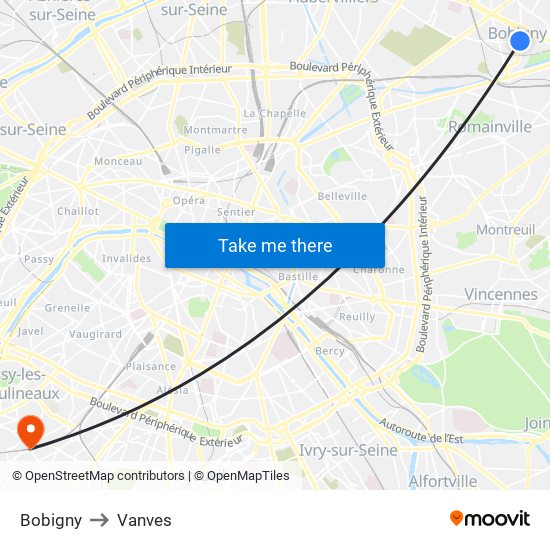 Bobigny to Vanves map