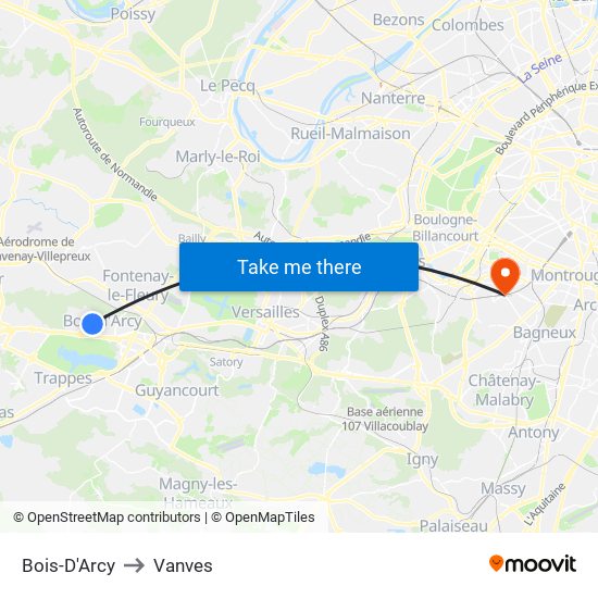 Bois-D'Arcy to Vanves map