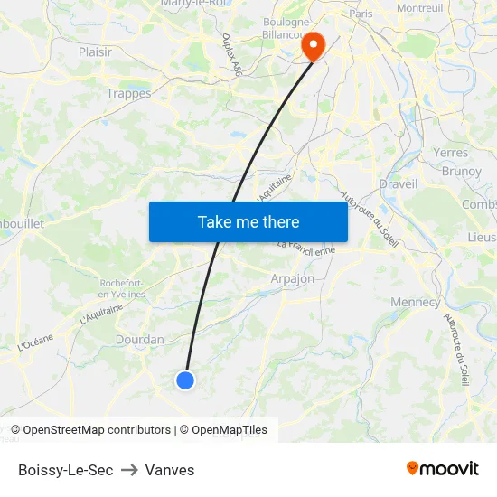 Boissy-Le-Sec to Vanves map