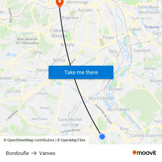 Bondoufle to Vanves map