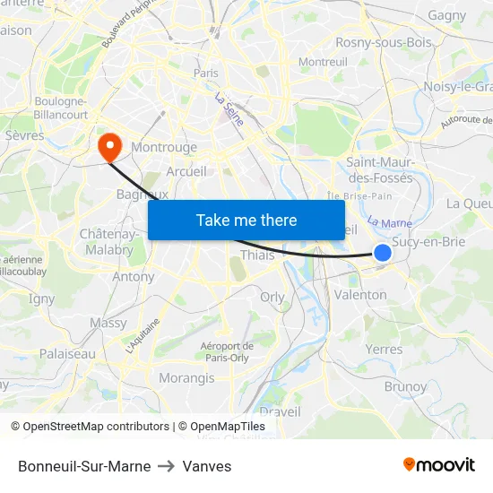 Bonneuil-Sur-Marne to Vanves map
