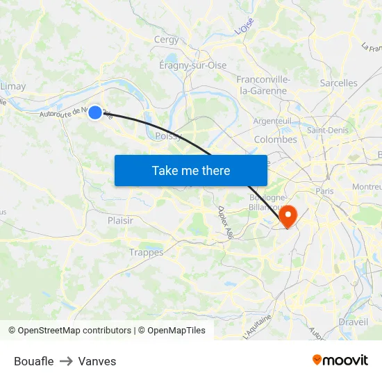 Bouafle to Vanves map