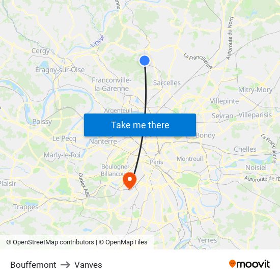 Bouffemont to Vanves map