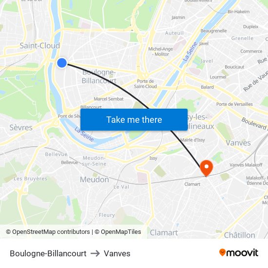 Boulogne-Billancourt to Vanves map