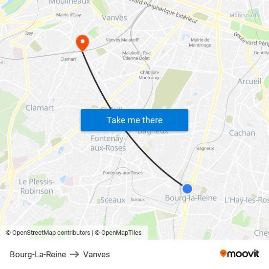 Bourg-La-Reine to Vanves map