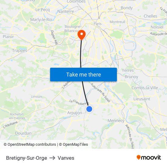 Bretigny-Sur-Orge to Vanves map