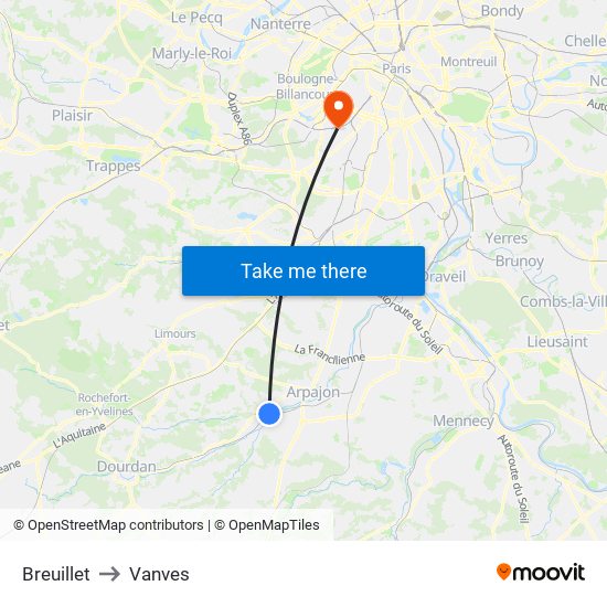 Breuillet to Vanves map