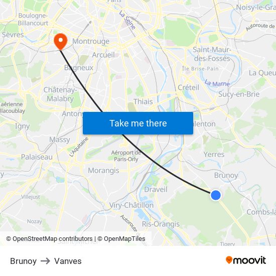 Brunoy to Vanves map