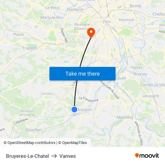 Bruyeres-Le-Chatel to Vanves map