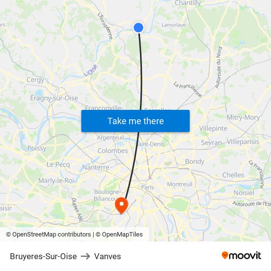 Bruyeres-Sur-Oise to Vanves map