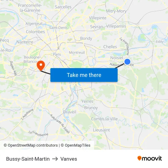 Bussy-Saint-Martin to Vanves map
