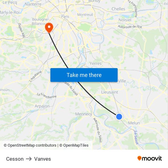 Cesson to Vanves map