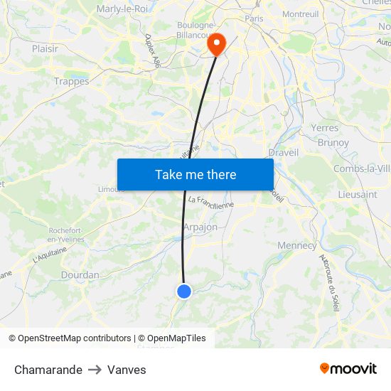 Chamarande to Vanves map