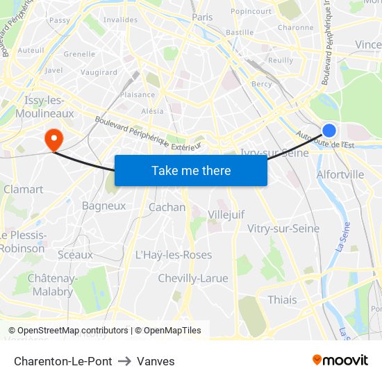 Charenton-Le-Pont to Vanves map