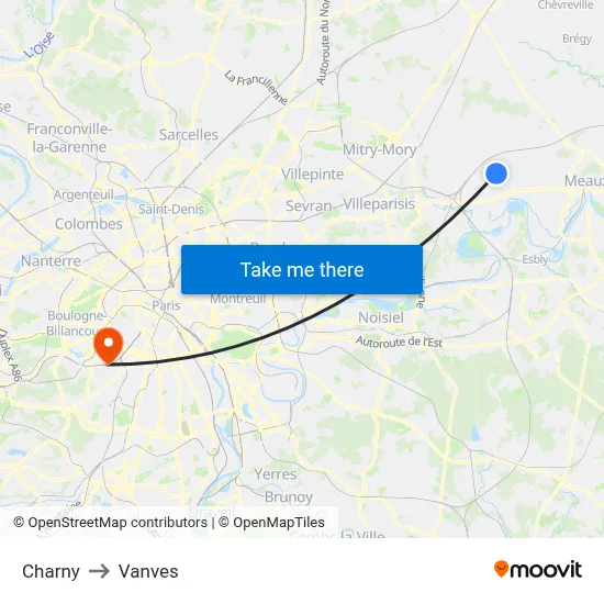 Charny to Vanves map
