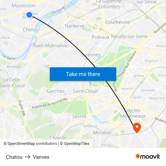 Chatou to Vanves map