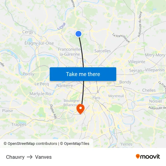 Chauvry to Vanves map
