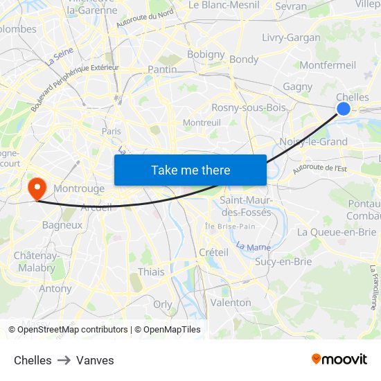 Chelles to Vanves map
