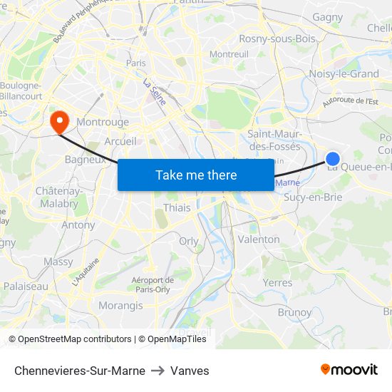 Chennevieres-Sur-Marne to Vanves map