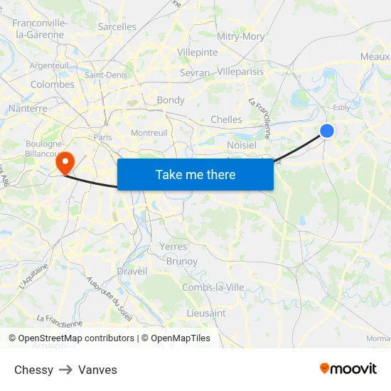 Chessy to Vanves map