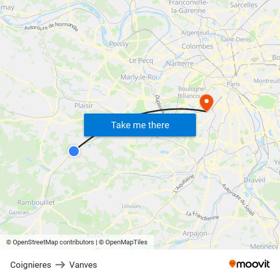 Coignieres to Vanves map